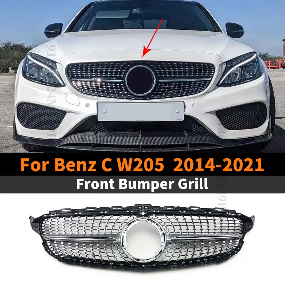 

Front Bumper Grille Hood Grill Diamond Style Facelift Trim For Mercedes Benz C W205 S205 C205 C180 C200 C250 C300 C260 2014-2021