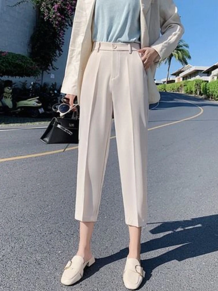 

Pants Woman 2023 Spring Korean Fashion Loose Black Straight Leg Summer Classic Suit Long Pants Elegant Beige Streetwear Women