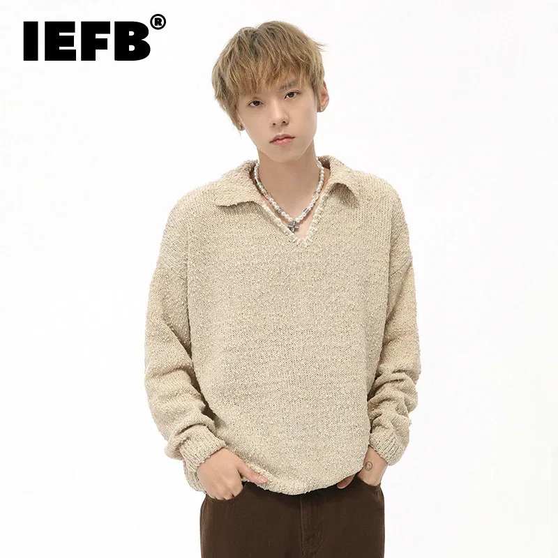 IEFB мужской свитер в корейском стиле вязаный контрастный цвет с v-образным вырезом