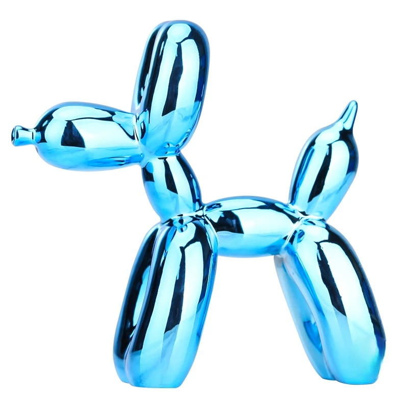 Animals Figurine Resin Cute Shiny Balloon Dog Shape Statue Art Sculpture Figurine Craftwork Home Decor with Antiskid Mat Lucky
