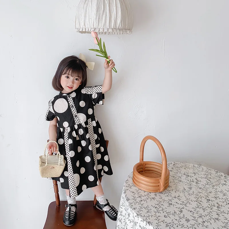

2022 Korean Version of The Summer New Style Dress Girls Fashion Black and White Dress Girls Dresses Kids Clothes