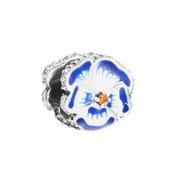blue pansy flower jewelry charm logo s925 sterling dangle chain bracelets trend girl friends 100 real silver pendant beads