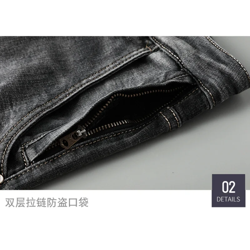 Men Clothing New Pattern Recreational Vintage Nostalgia Smoky Grey Jeans Straight Cylinder Loose Street Trousers Autumn Female