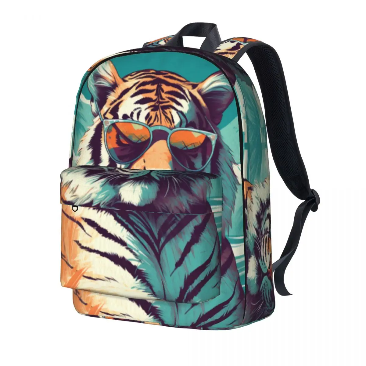 

Tiger Backpack Graphic Illustration Sunny Beach Daily Backpacks Boy Girl Modern School Bags Colorful Pattern Rucksack