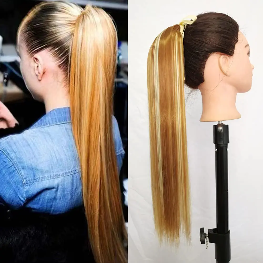 

Synthetic Ponytail Hair Extension Straight Clip In Hair Tail False Hairpieces For Black Women Black Ombre Brown Color
