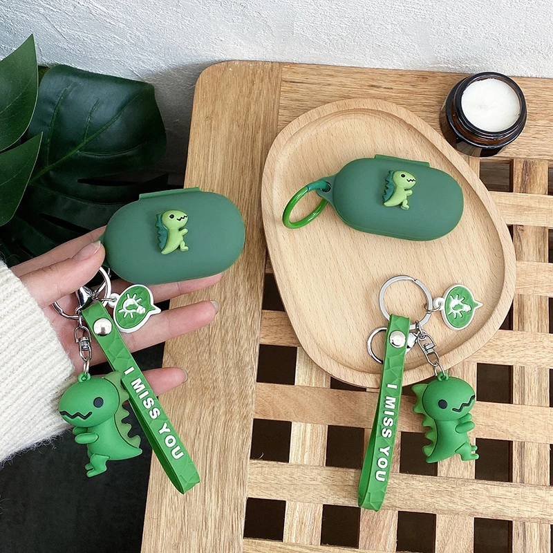 

Cartoon Earaphone case For Anker Soundcore LIFE A2 NC / Dot 2 Case funny dinosaur Silicone Protect hearphone cover with keychain