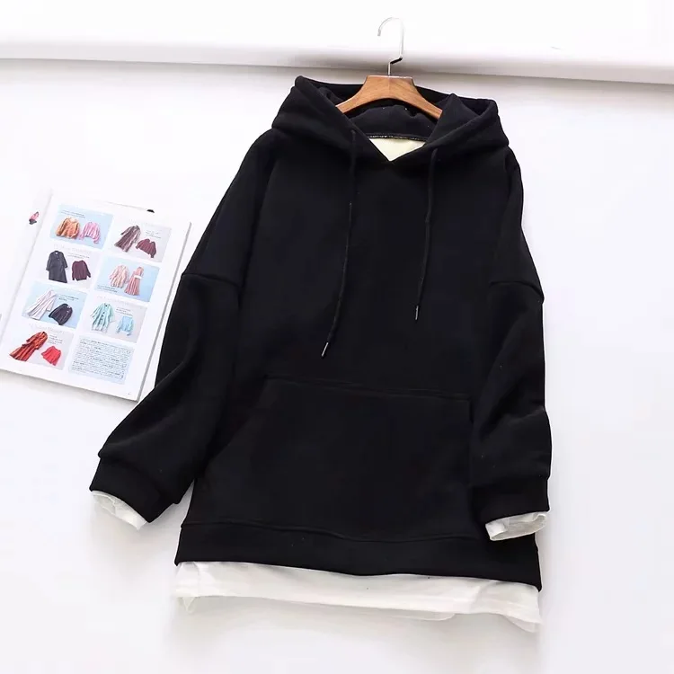 

Autumn and winter solid color sweater women's cotton hooded pullover gray