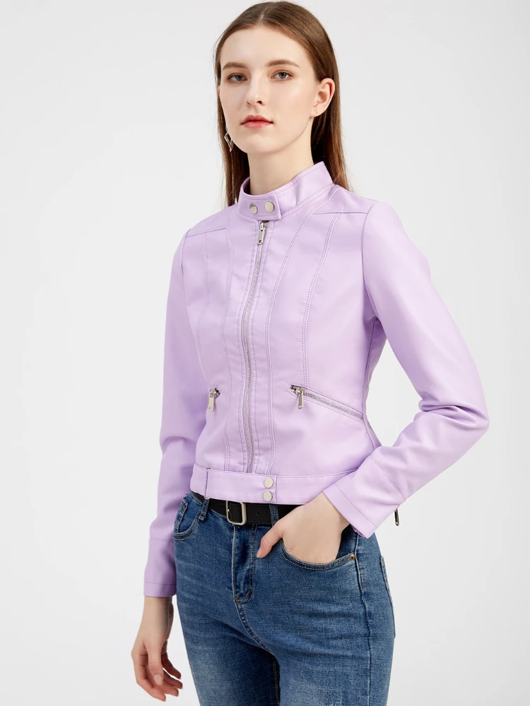 Fashion Stand Collar Leather Jacket Women 2022 Autumn New Ladies Thin Black Pu Leather Coat Casual Short Coat Club Streetwear