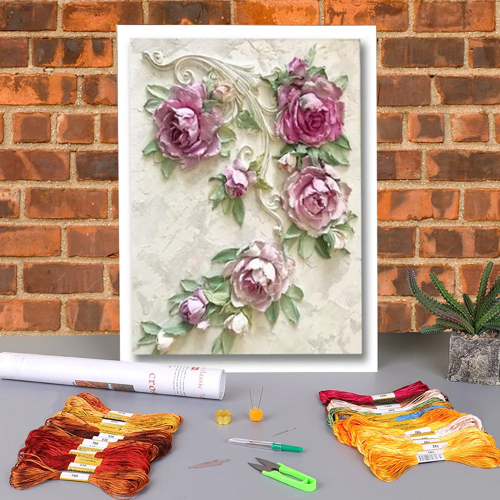 

Flowers Art Rose Peony Printed Canvas 11CT Cross Stitch Patterns DIY Embroidery DMC Threads Craft Knitting Sewing Design