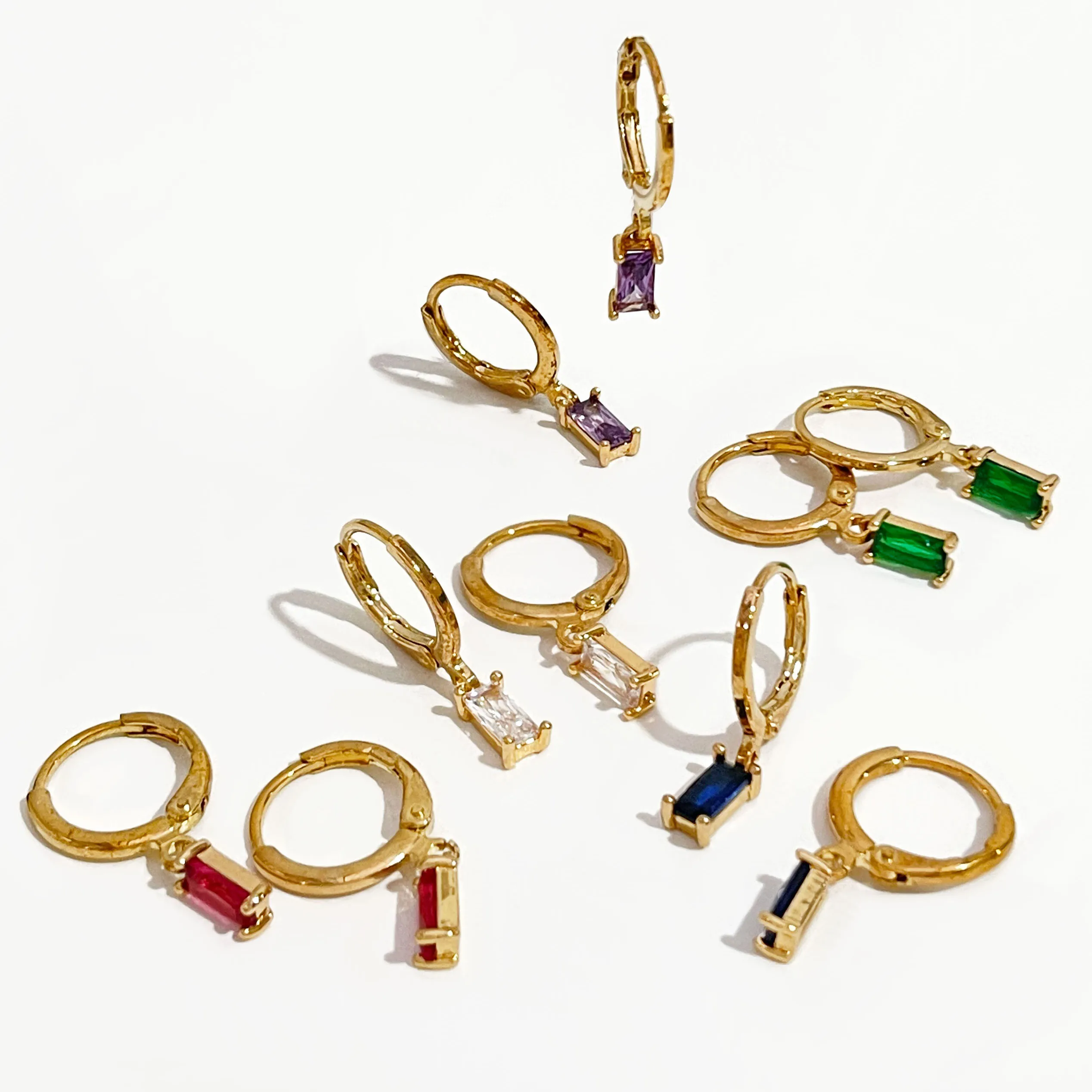 

Peri'sBox Sparkly Minimalist Square Zircon Brass Hoop Earring For Women Multi Color Rectangle Zircon Huggie Earrings Girl Gifts