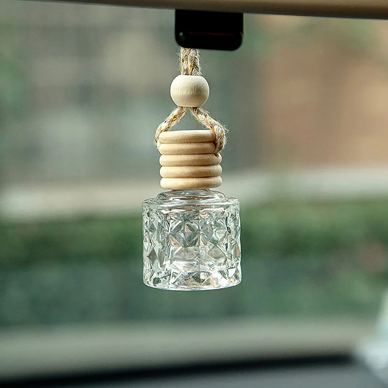

8ML Empty Pendant Auto Perfume Mini Perfume Bottles with Wood Lid Glass Bottle Essential Oil Container Portable