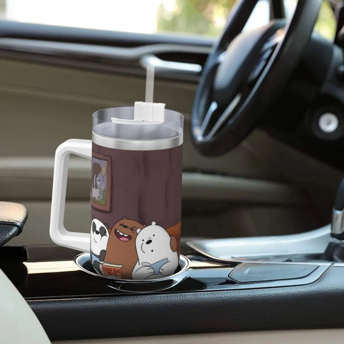 We Bare Bears Улыбающееся стакан из нержавеющей стали Дорожная кофейная кружка с