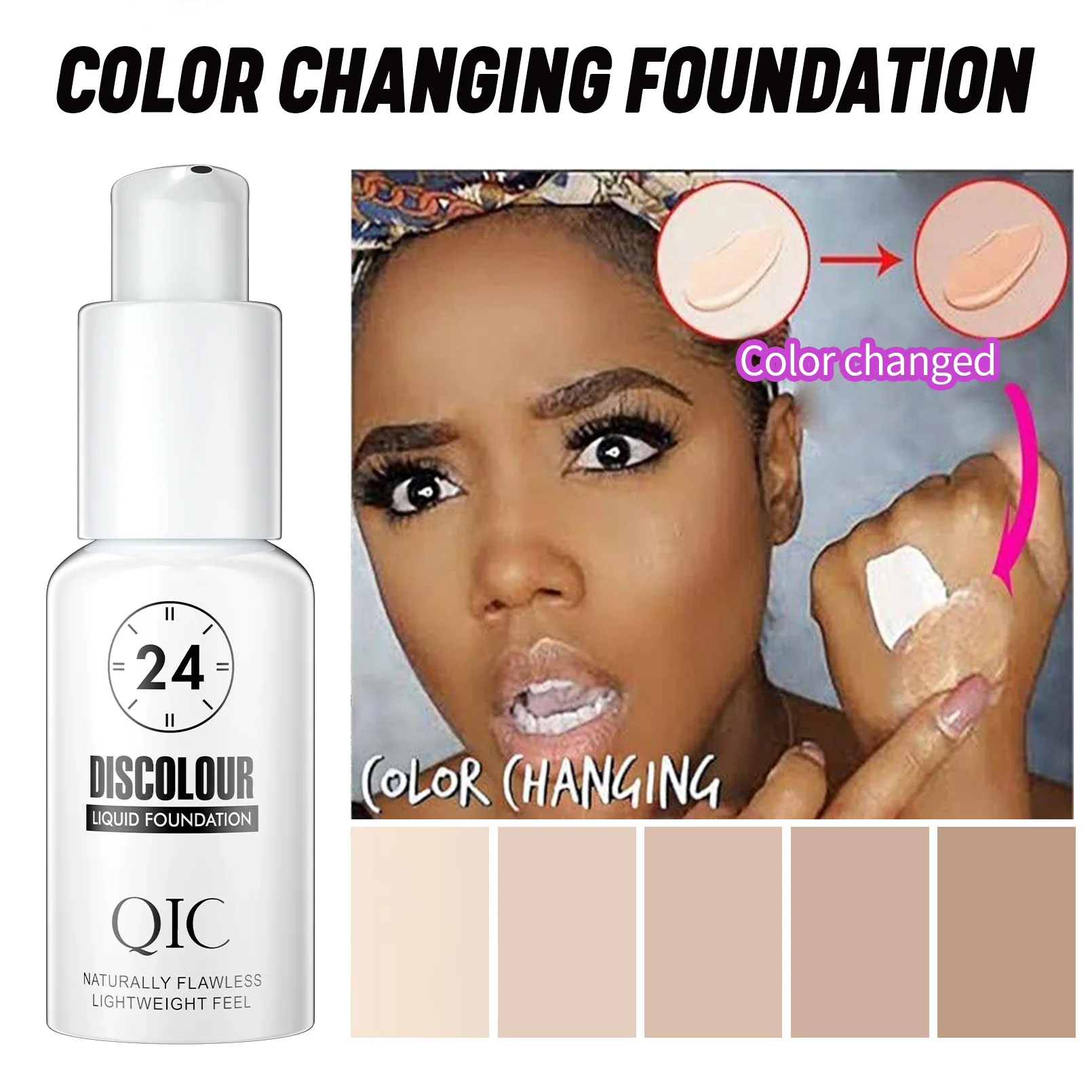 QIC Warm Change Skin Tone fFoundation Natural Fit Brighten Set Concealer Change Color BB Cream