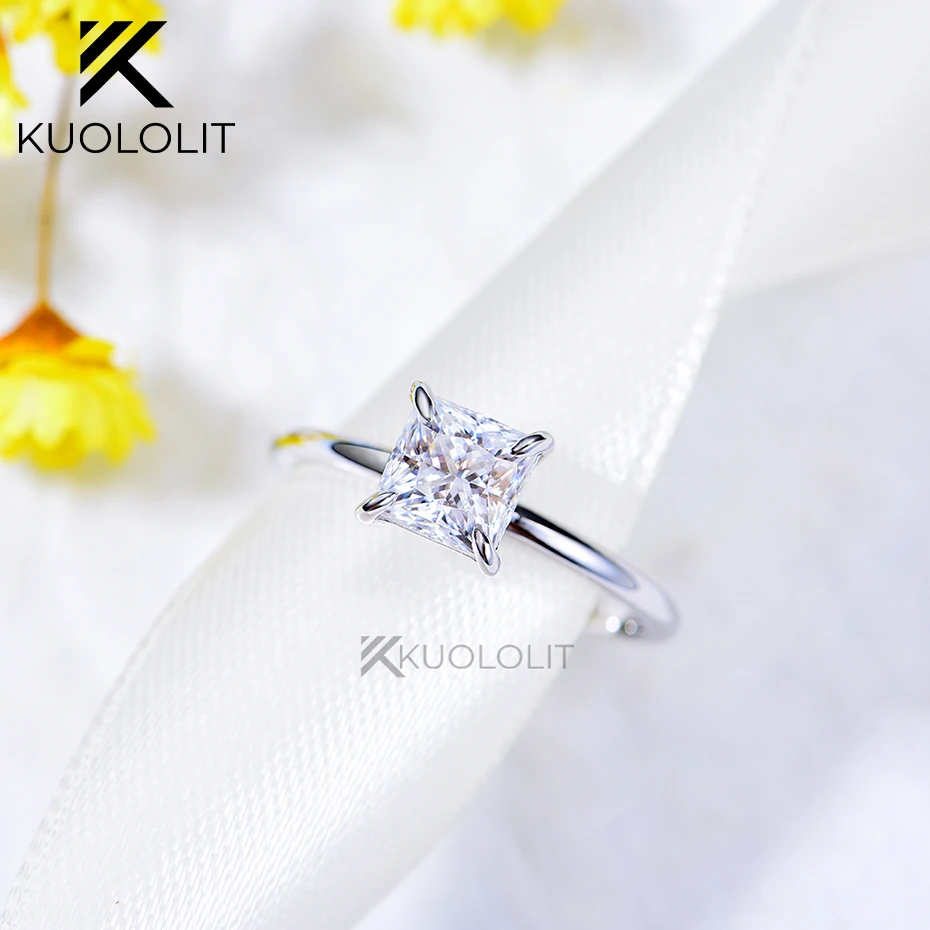 

Kulololollit 1.2CT Moissanite женское кольцо искренне 14K 10K платина принцесса резать пасьянс кольцо обручальное рождественский подарок