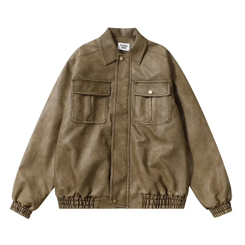 Осень/зима винтажная мужская уличная модная свободная кожаная куртка в