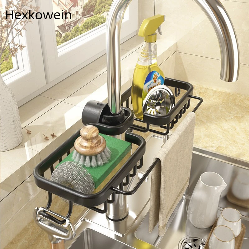 

Kitchen Sponge Sink Organizer Drain Rack Storage Faucet Towel Holder Soap Drainer Shelf Bathroom Shelves Accessories Items