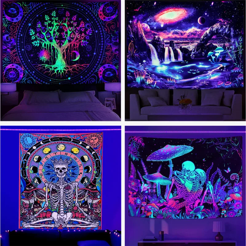 Yoga Mat Hippie Psychedelic Skull Hanging Decor Wall Tapestry