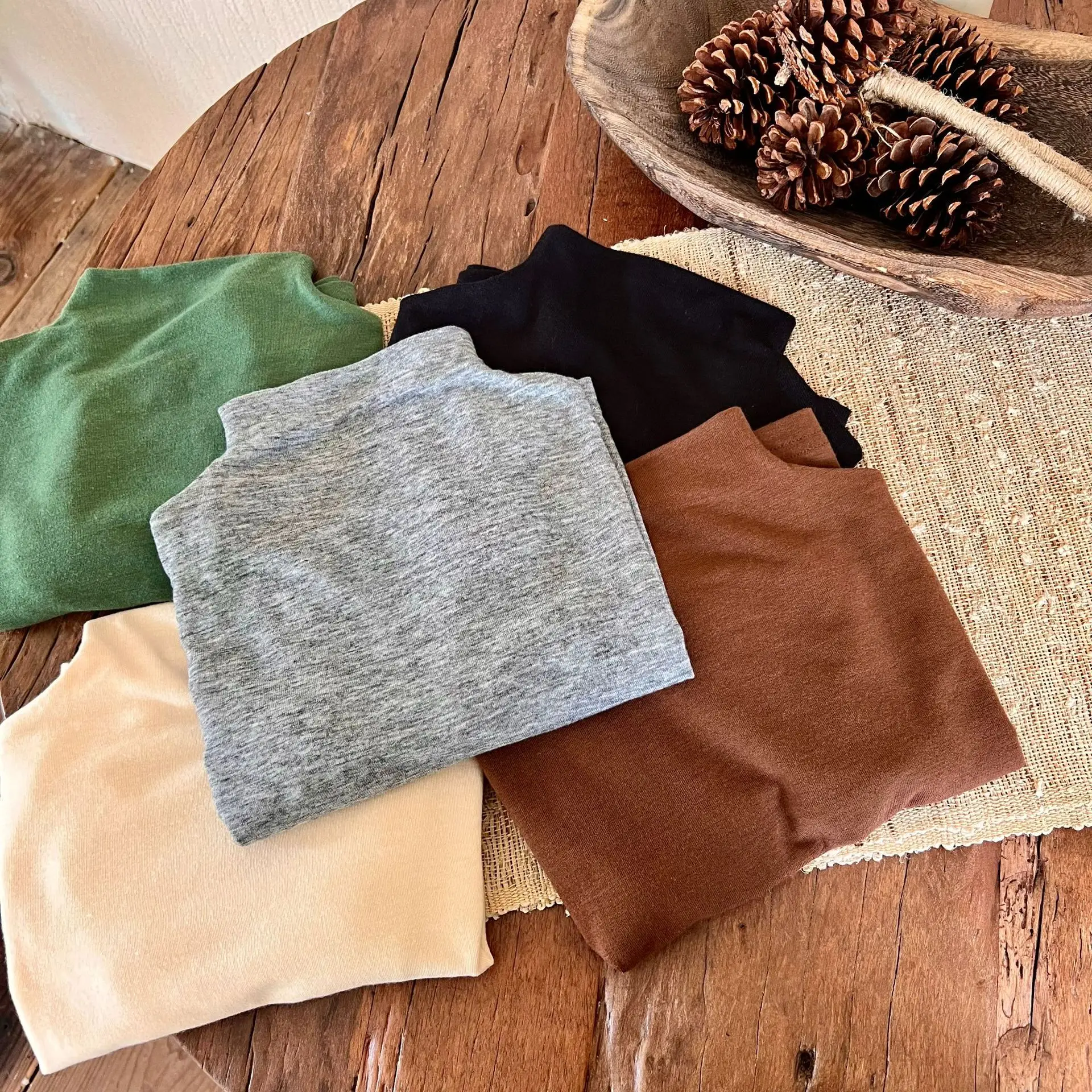 Children's Bottoming Shirt 2022 Autumn New Boys Girls Solid Color Elastic Bottoming Tshirt Baby Half Pile Turtleneck Collar Tees