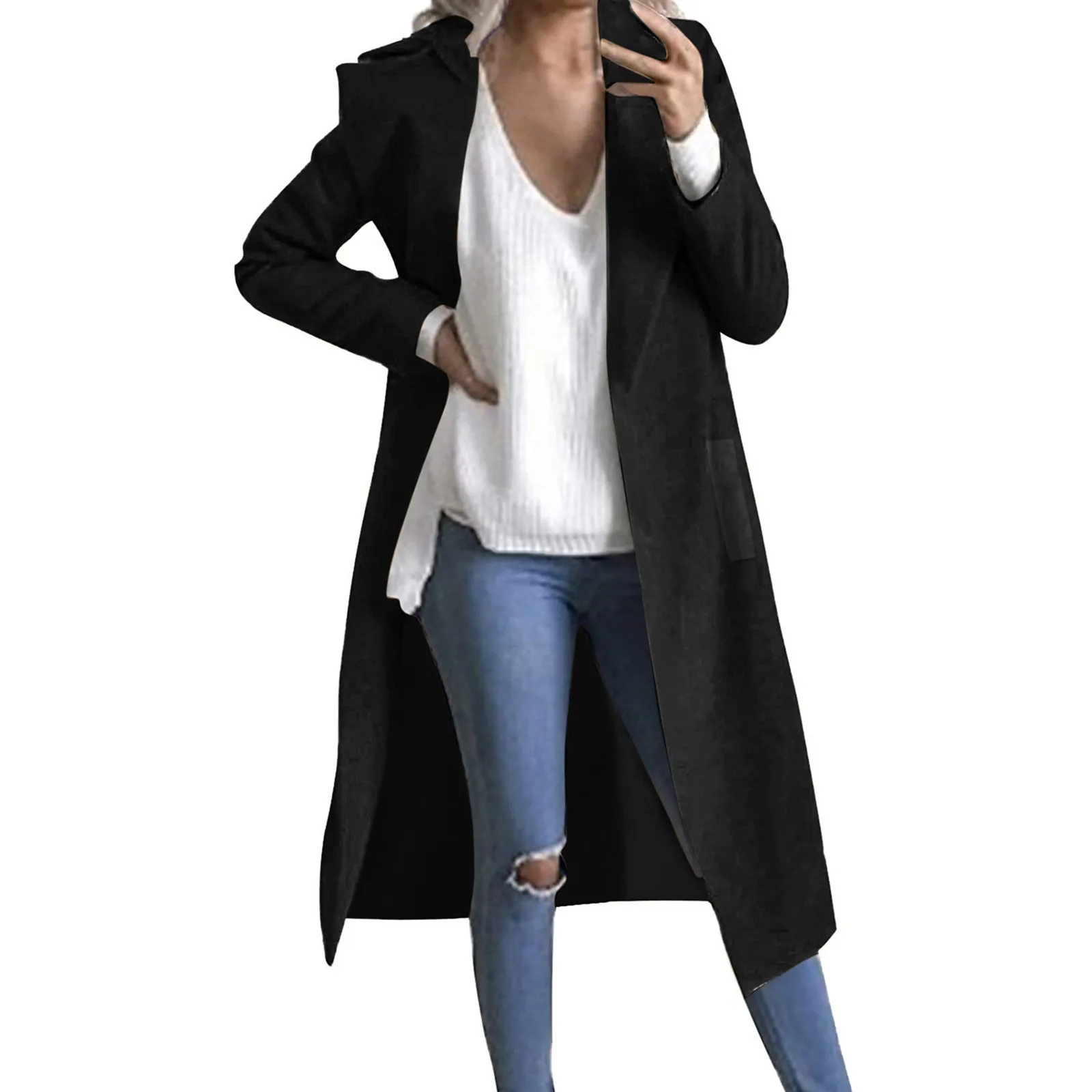 

Женское длинное пальто, куртка из искусственной шерсти, тонкое пальто, Тренч, куртка на молнии из флиса для женщин, женские свитера на молнии...