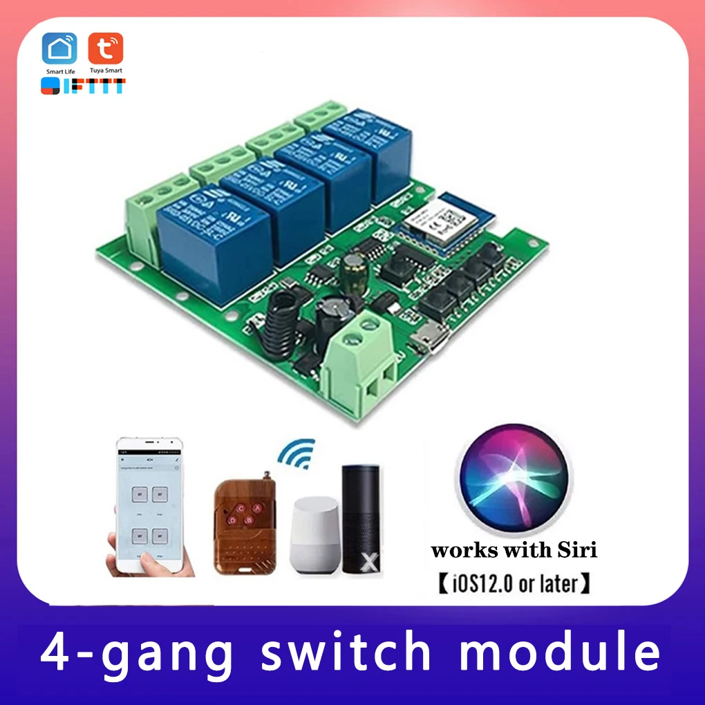 

Switch Module Remote Controller Set WiFi Switch Relay 4-gang Voice Control Timer Module