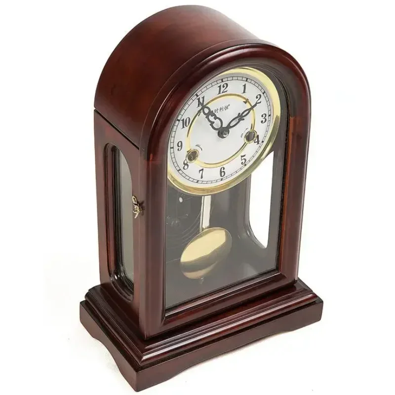 Ретро настольные часы с колокольчиком механические деревянные маятником для