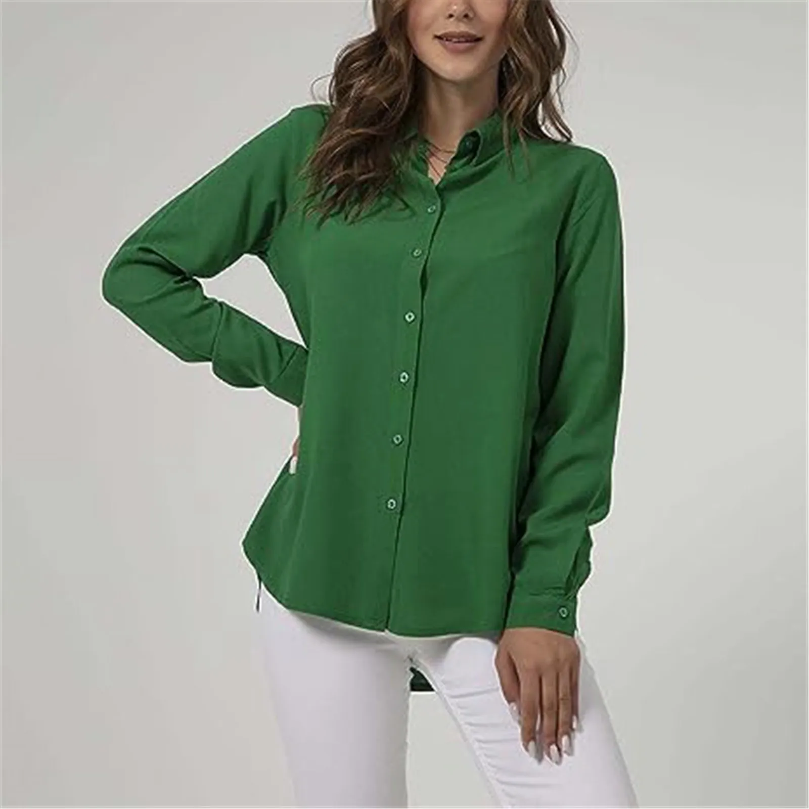 

Women's Solid Color Casual Long Sleeve Cardigan Button Down Shirt Top Relaxed Fit Tees for Women