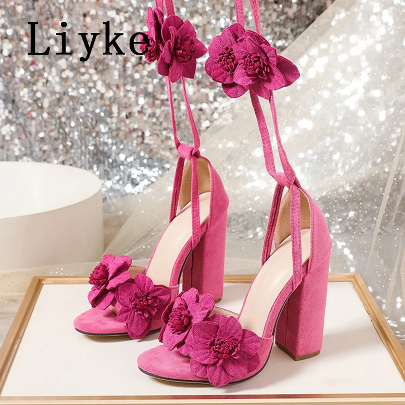 Liyke/пикантные сандалии-гладиаторы на высоком квадратном каблуке с перекрестным