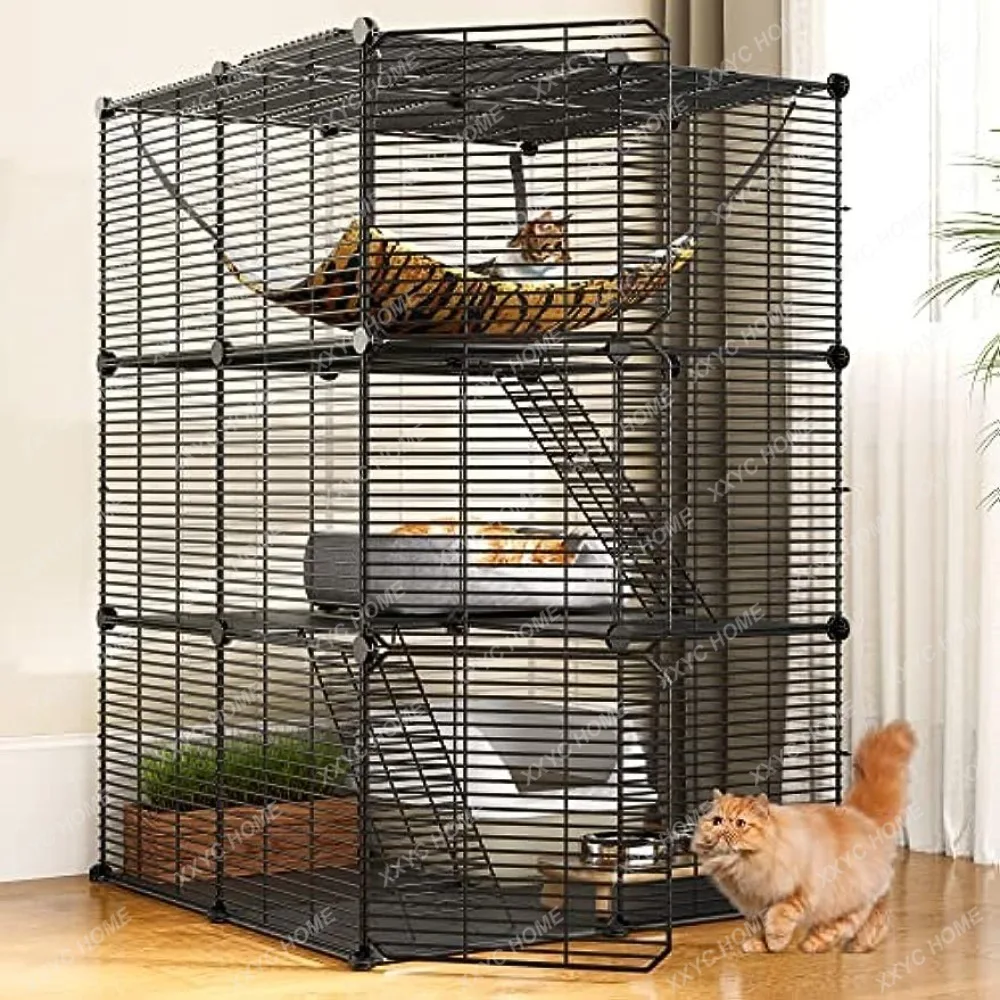 

Cat Cage Indoor Cat Enclosures DIY Cat Playpen Metal Kennel With Extra Large Hammock For 1-2 Cats, Ferret, Chinchilla