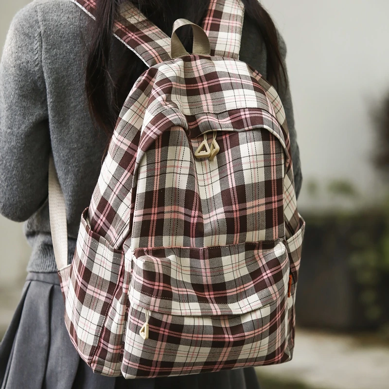 Нейлоновый рюкзак унисекс клетчатый милый модный дорожный для