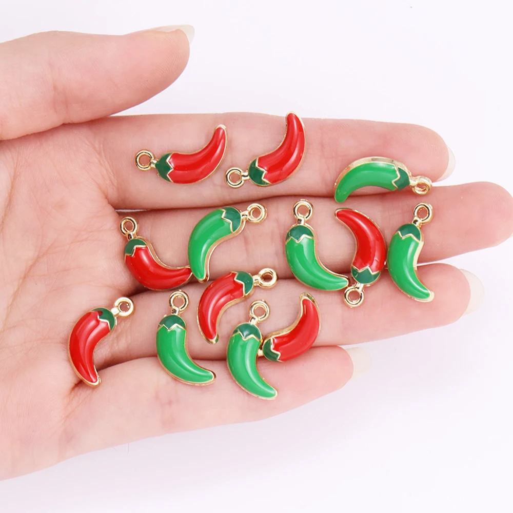 10 шт. очаровательные эмалированные серьги-подвески с красным перцем золотого