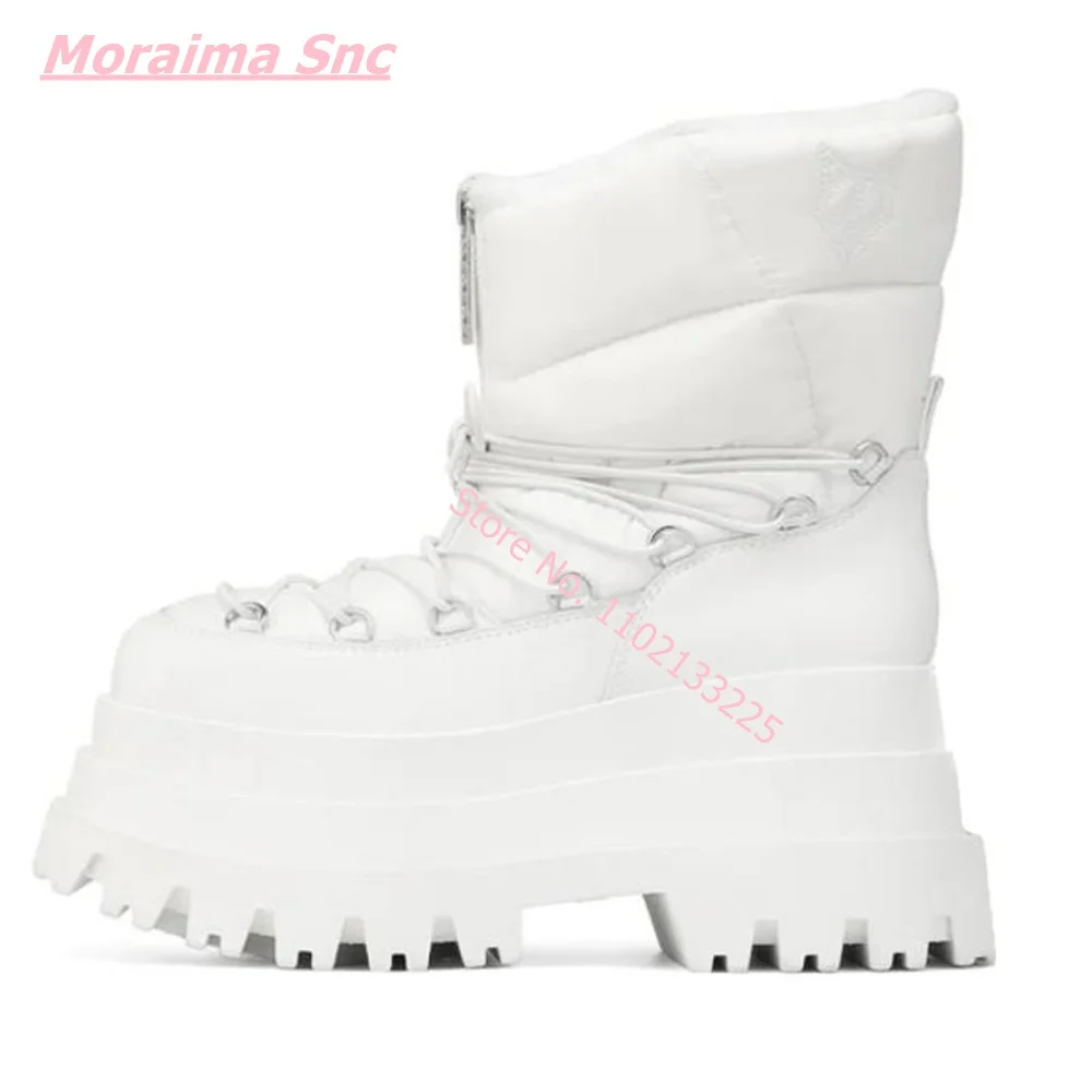 Winter New Women Snow Boots Leather Super High Heel Square Toe Platform PU Down Zipper Lace Up Warm Free Shipping Punk Shoes