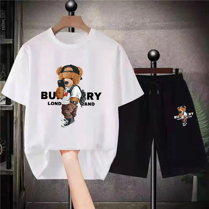 Limited Korean Casual Bear T-Shirts Shorts Sets Mens Tees Suits Luxury Sports 2 Piece Outfit Streetwear Summer Quality Tracksuit