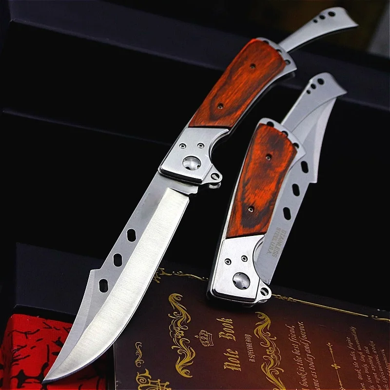 

Folding Swallowtail Knife Jungle Hunting Folding Knife U.S.A Tactical Folding Knife Body Knife Colour Wood Handle