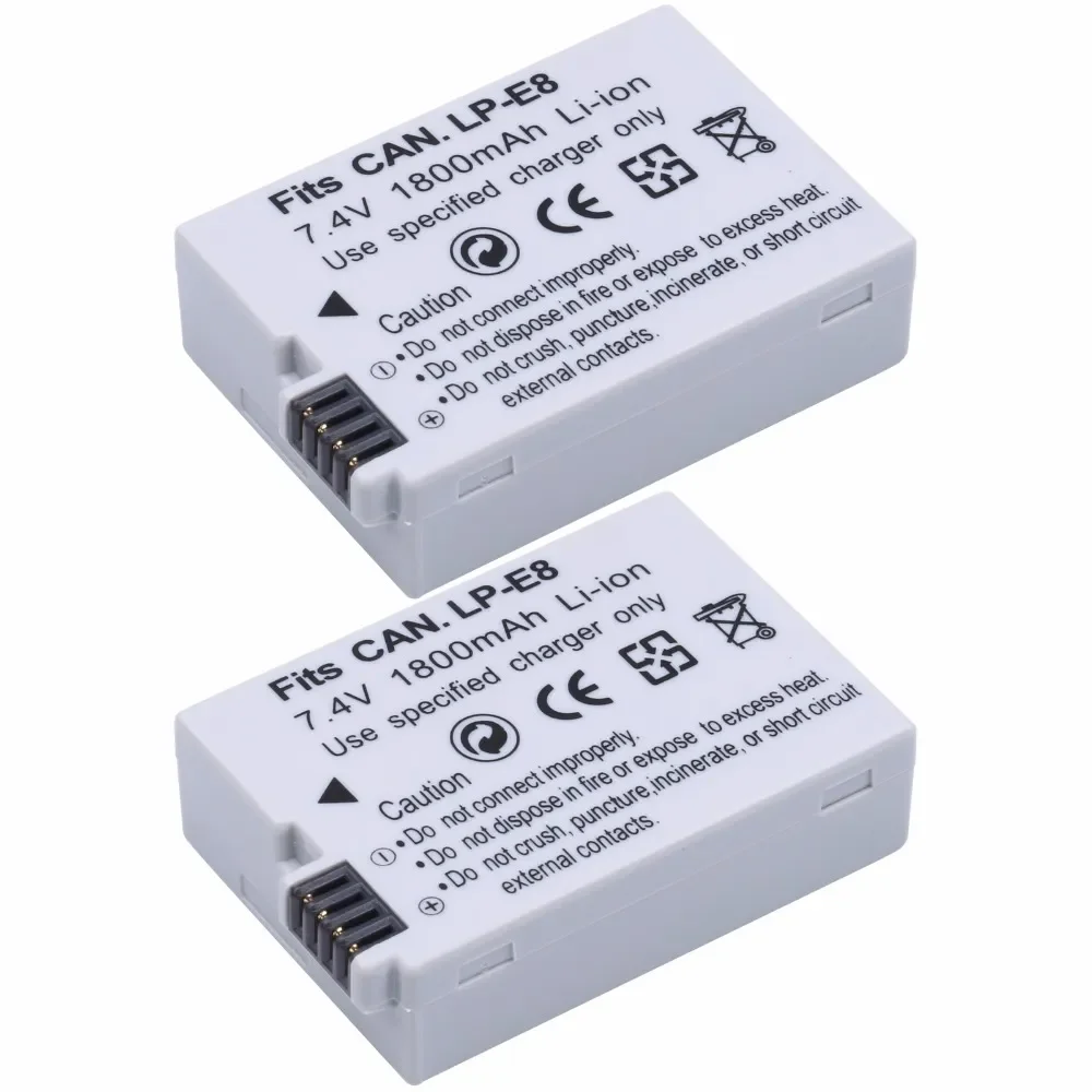

2Pcs 1800mAh LP-E8 LP E8 LPE8 Battery EOS Rebel T2i T3i T4i T5i EOS 550D 600D 650D 700D DSLR Digital Camera