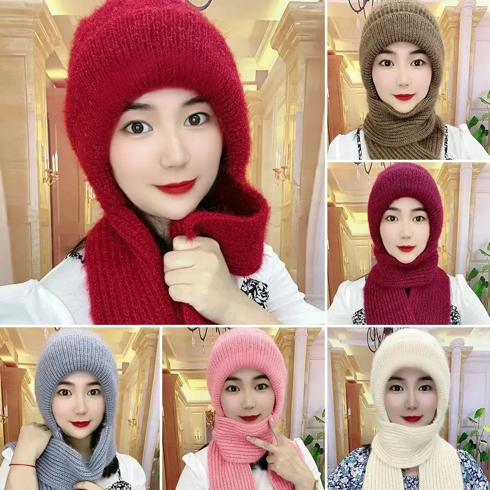 

Autumn Winter Warm Thick Windproof Knitted Hat Hat Scarf Set Neck Warmer Beanies Cap