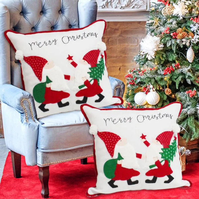 

Embroidered Faceless Elderly Christmas Pillow Cover Decorative Sofa Christmas Cushion Cover Santa Claus Throw Pillow Cover