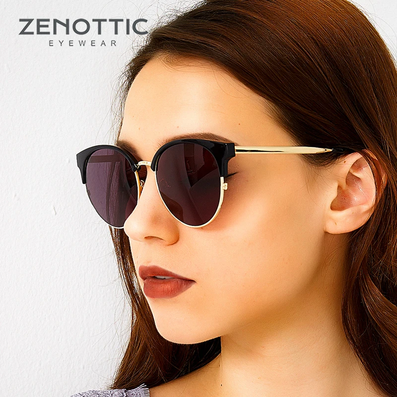 

ZENOTTIC Half Frame Metal Sunglasses Men Women Luxury Brand Designer Glasses Mirror Sun Glasses Fashion Gafas Oculos De Sol