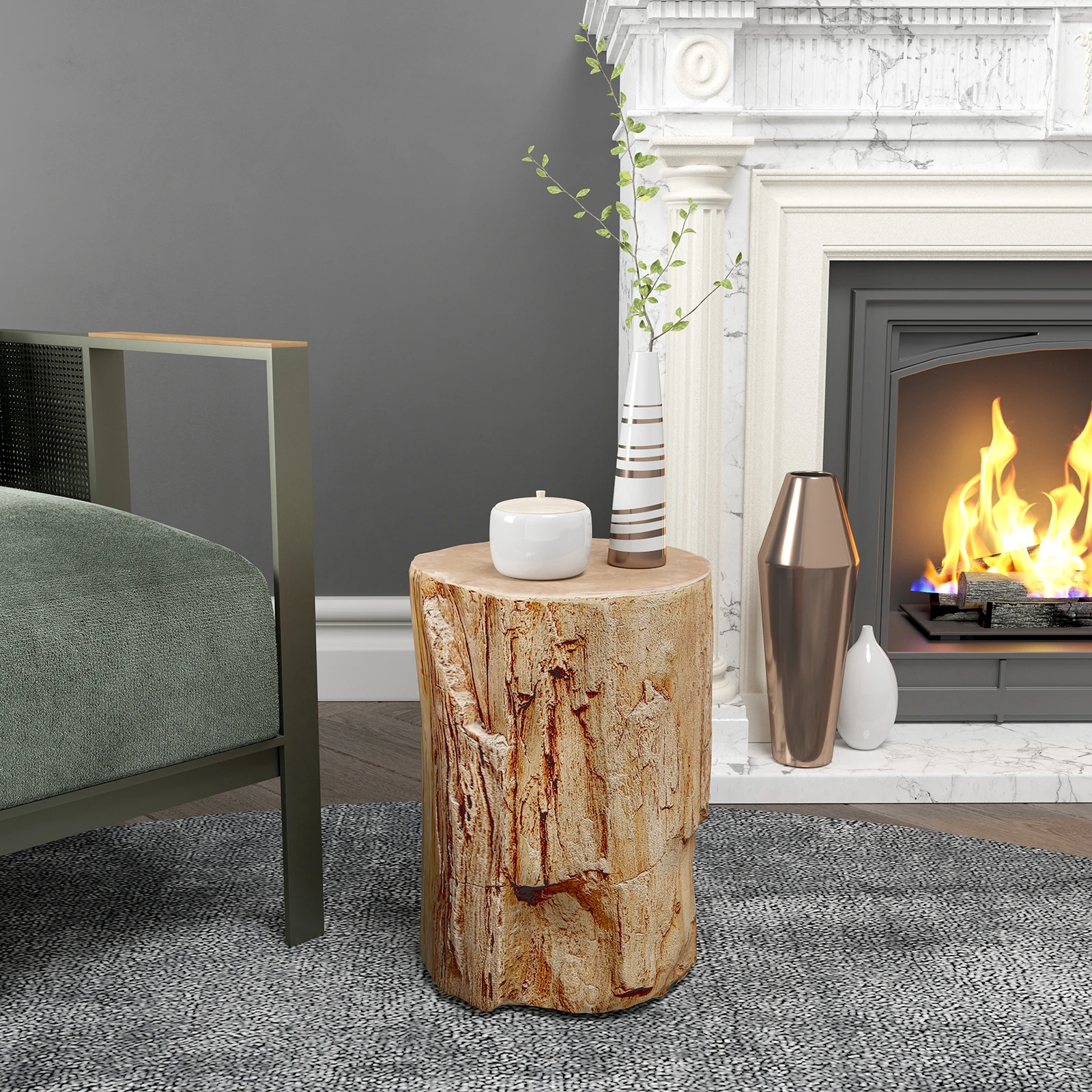 

JARDINA Furniture Concrete Round Side Table Wood Grain Finish Wood Brown
