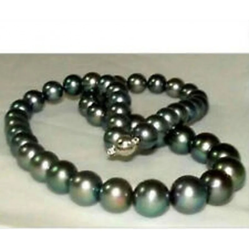 

stunning 10-11mm perfect round tahitian black pearl necklace 18 inch