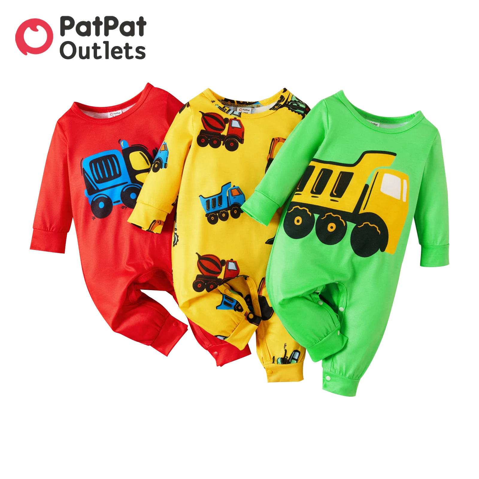 

PatPat Boy Baby Clothes New Born Overalls Jumpsuit Romper Infant Newborn Babies Costume Vehicle Truck Print Long-sleeve
