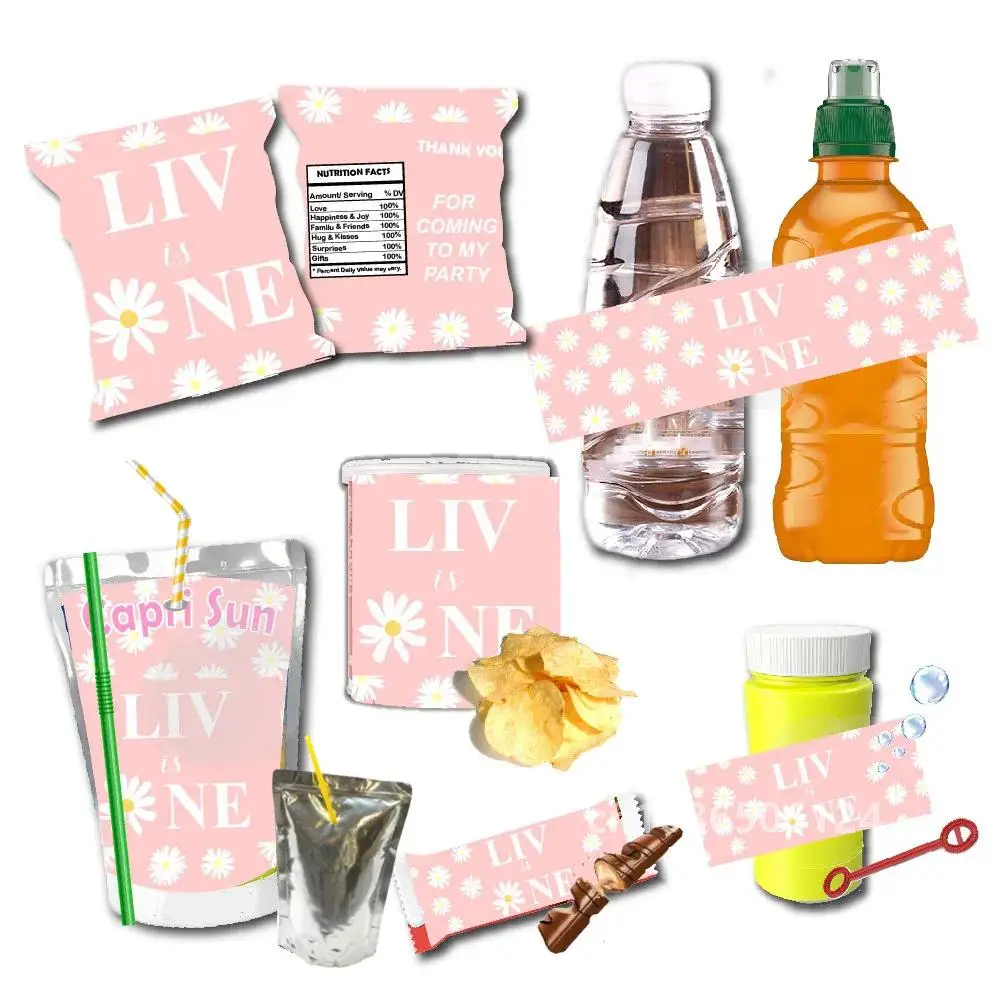 Дейзи первый день рождения вечеринка бутылка с водой этикетки для вина сумка