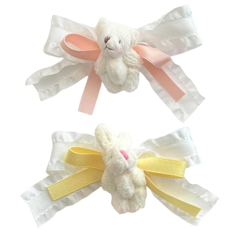 

Плюшевая заколка для волос в виде кролика, заколка для волос в корейском стиле с бантом, заколка для волос для маленькой девочки