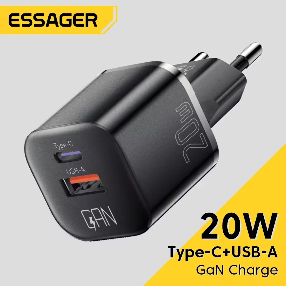 מטען Essager 20W GaN USB Type C PD טעינה מהירה לטלפון QC 3.0 מטענים מהירים עבור iPhone 14 13 12 11 Pro Max Mini iPad טעינה