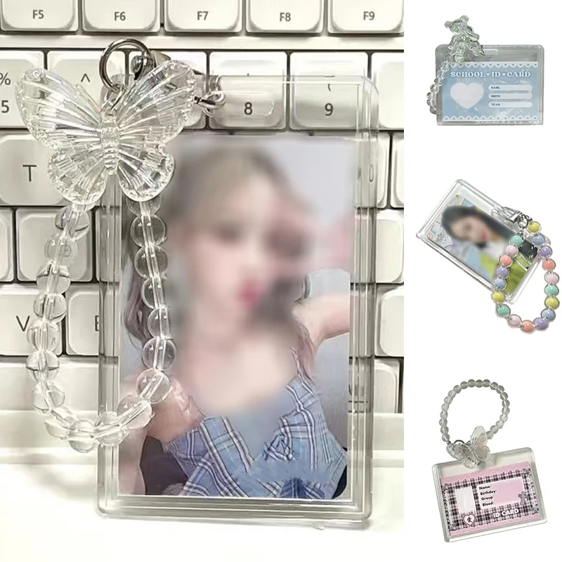 

Ins Crystal Card Sleeve Butterfly Keychain Card Sleeve Vertical Card Protective Case Transparent Photocard Holder Office Supply
