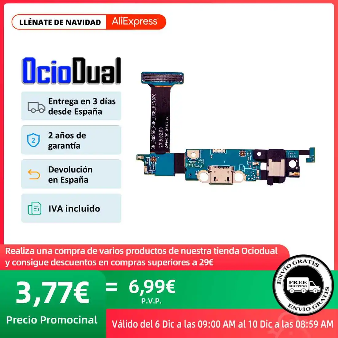 OcioDual Micro USB Flex заряда разъем для samsung Galaxy S6 край G925F микрофон Dock данных SM-G925F