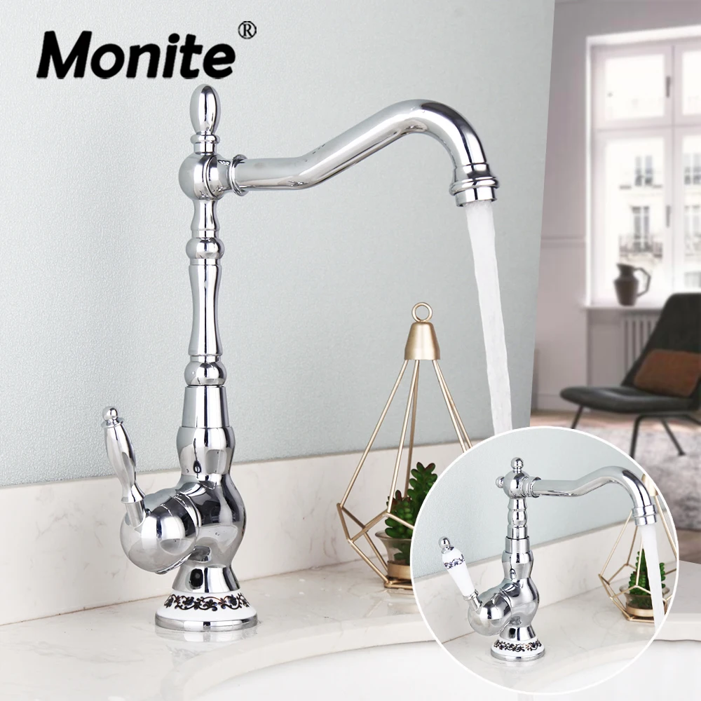 

Monite Chrome Polished Bathroom Faucet Basin Sink Mixer Tap Vanity Faucet Mixer Tap Faucet Single Hole Solid Brass Faucets
