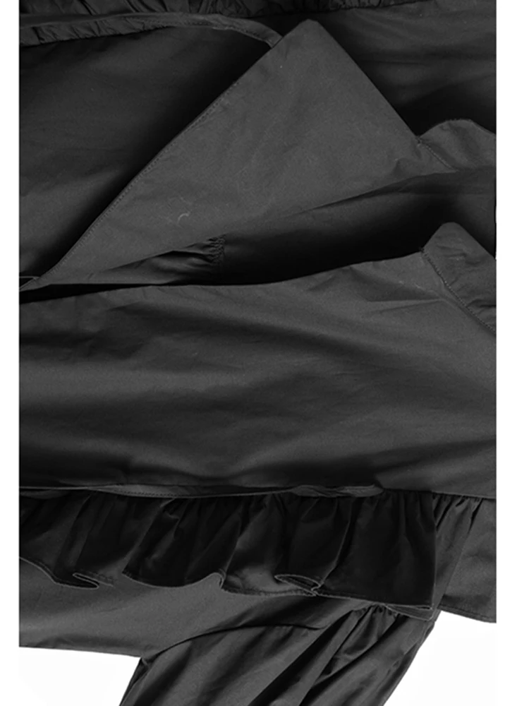 [EAM] Женская черная блузка большого размера с поясом и оборками новая свободная