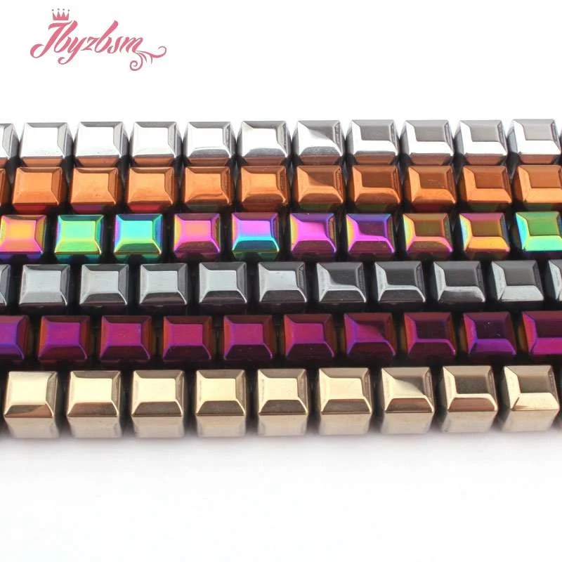 

8mm Faceted Cube Suqare Metallic Coated Hematite No Magnetic Natural Stone Beads For Necklace Jewelry Making 15" Free Shipping