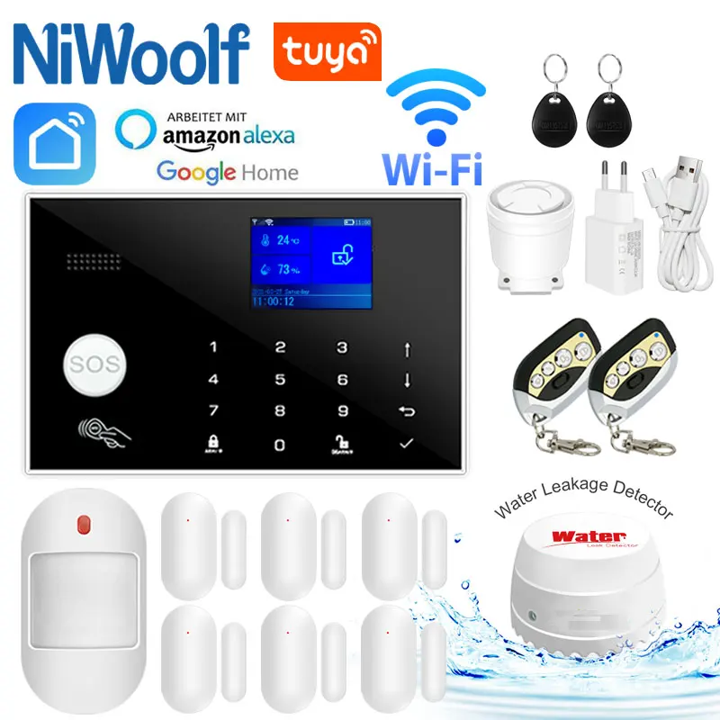 Tuya Smart WIFI GSM Home Security Alarm System Support Network Temperature Humidity Home Alarm Kit For Alexa Google