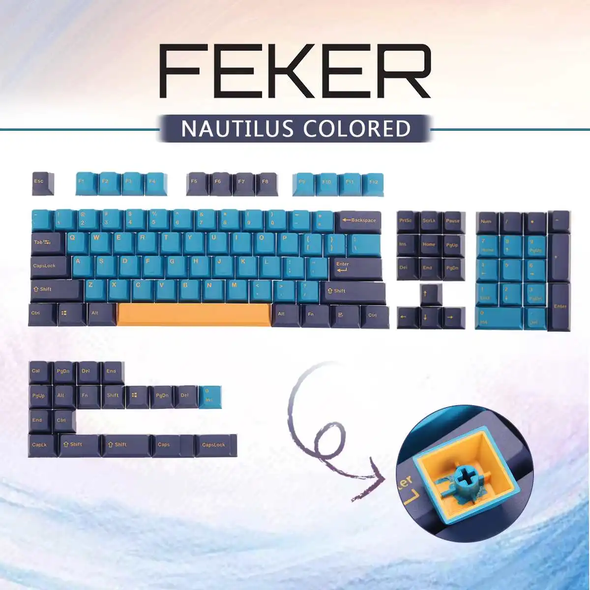 

123 Keys PBT Keycaps Blue Yellow Contrast Keyboard Keycaps for Cherry MX Switches Mechanical Keyboard OEM Profile Key Cap